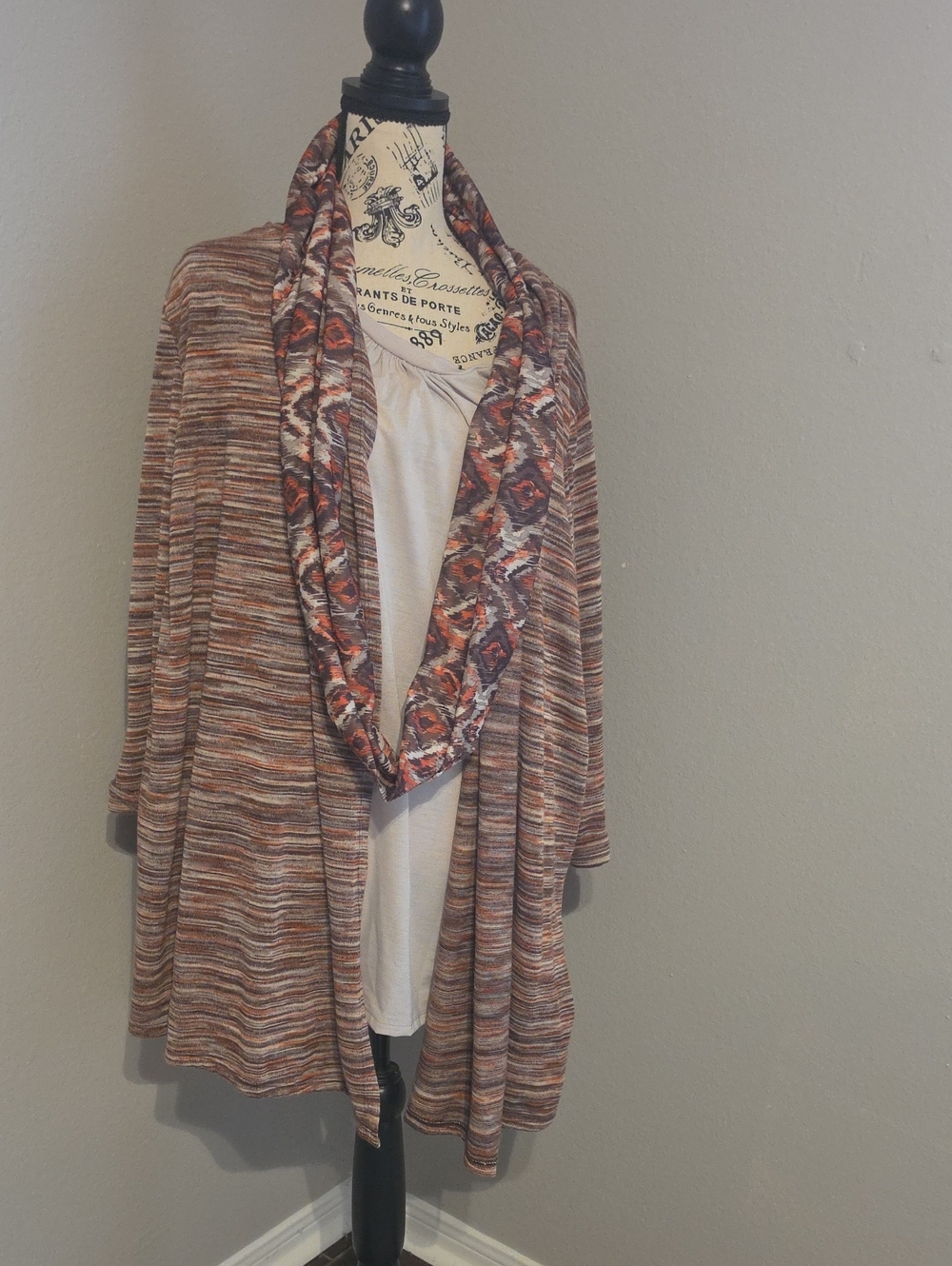White Stag Rust Multi Open-Front Cardigan with Patterned Shawl Collar Sz 4X